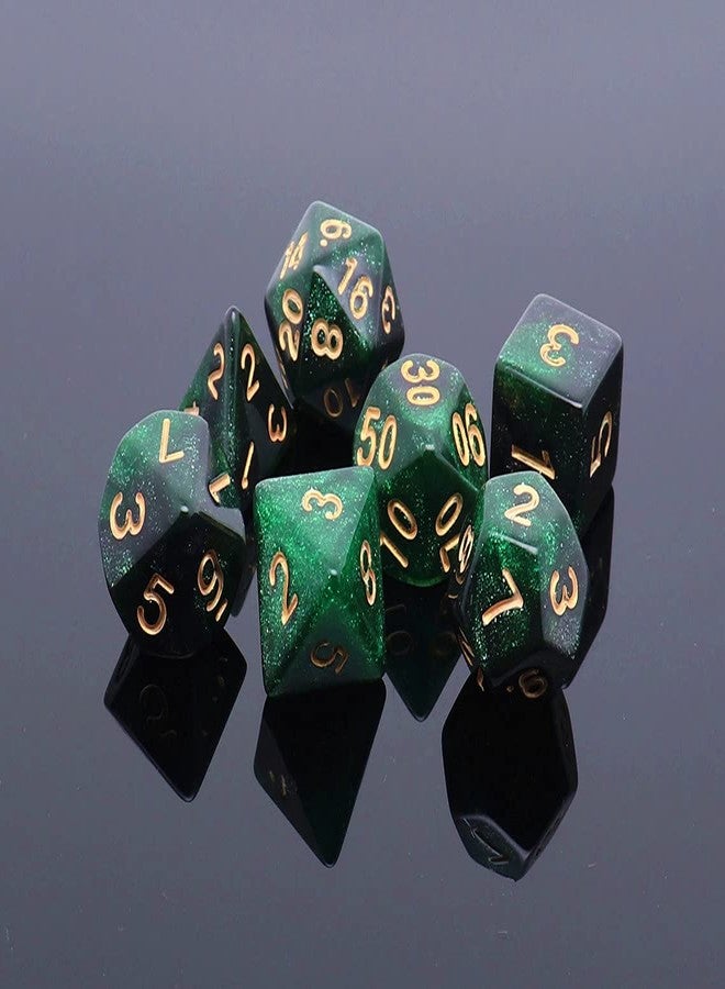 CREEBUY Polyhedral DND Dice Set Glitter Dice for Dungeon and Dragons D&D RPG Role Playing Games Green Mix Black Nebula Dice - Image 3